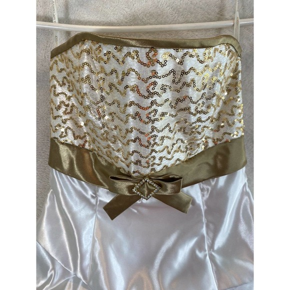 Jessica McClintock for Gunne Sax cream/gold strapless sequin prom formal dress 1 - Picture 2 of 8